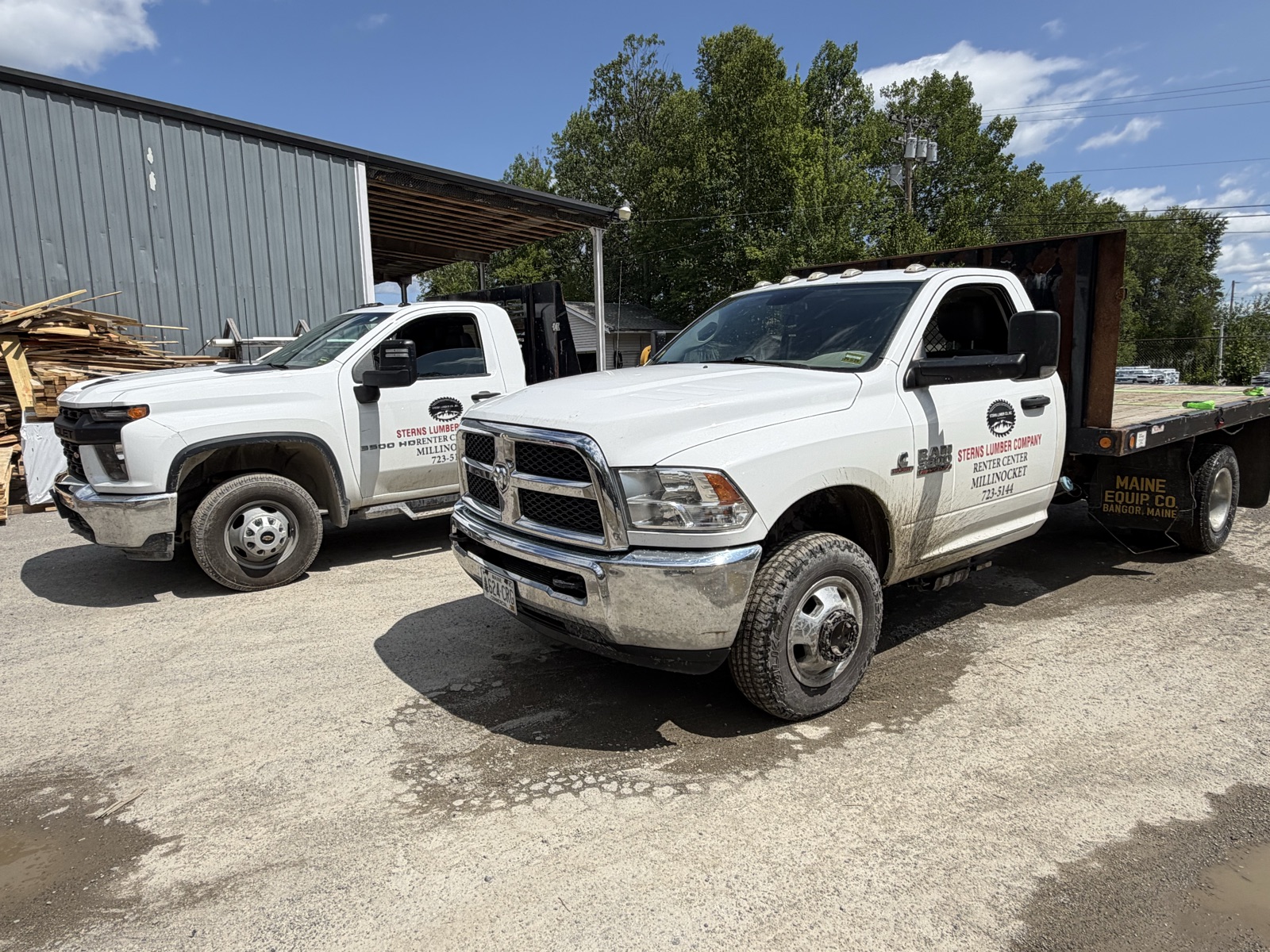 Sterns Lumber delivery trucks parked at the yard